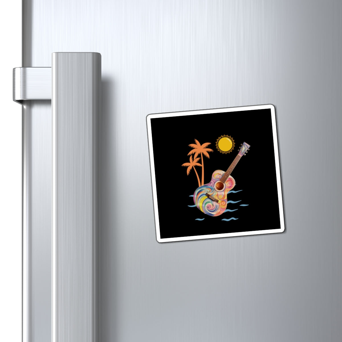 Colorful Guitar Beach Magnet, Vibrant Tropical Decor, Summer Vibes Gift, Music Lover's Fridge Magnet, Ocean Themed Home Accent