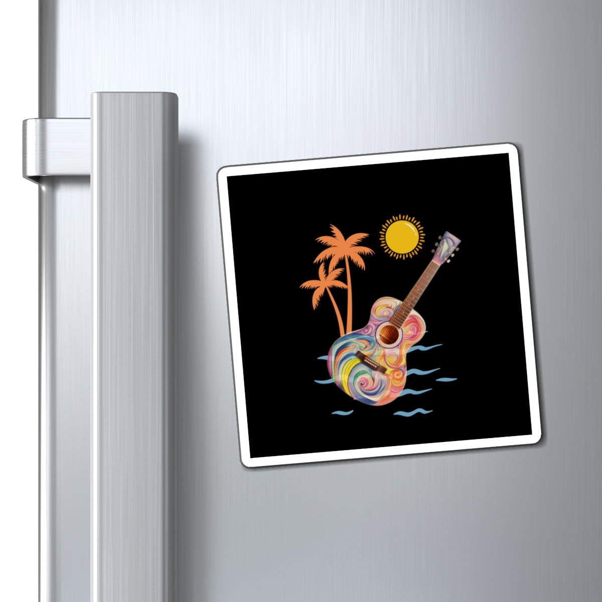 Colorful Guitar Beach Magnet, Vibrant Tropical Decor, Summer Vibes Gift, Music Lover's Fridge Magnet, Ocean Themed Home Accent