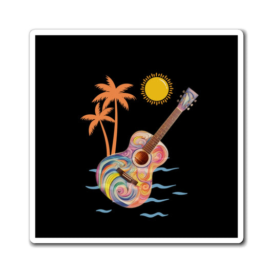 Colorful Guitar Beach Magnet, Vibrant Tropical Decor, Summer Vibes Gift, Music Lover's Fridge Magnet, Ocean Themed Home Accent